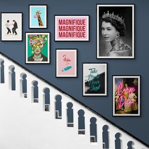 Tropische bladprint met neonroze accenten - Maximalistische jungle muurdecoratie, een eigenzinnig statement piece afbeelding 4