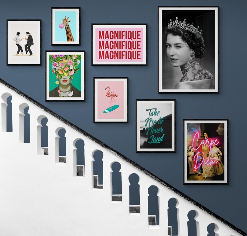 Tropische bladprint met neonroze accenten - Maximalistische jungle muurdecoratie, een eigenzinnig statement piece afbeelding 4