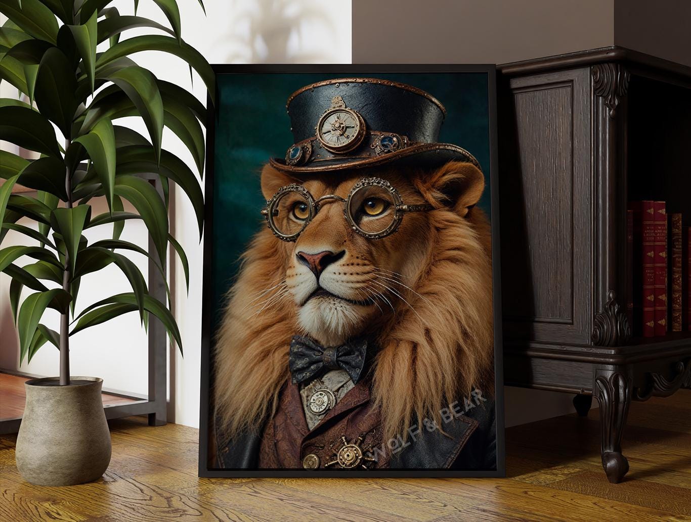 Steampunk Lion Altered Portrait Wall Art  Unique Home Decor