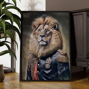 Vintage portret print leeuw: renaissance dierenkunst, matte afwerking