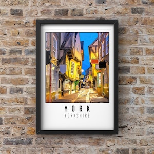 York Shambles, impression Yorkshire, carte postale vintage, encadrement en option, livraison express décoration originale