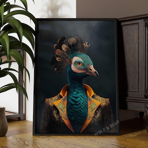 Fabulous Peacock Portrait | Altered Vintage Peacock Portrait Wall Art  Quirky Decor