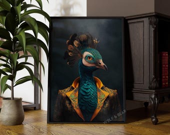 Fabulous Peacock Portrait | Altered Vintage Peacock Portrait Wall Art  Quirky Decor