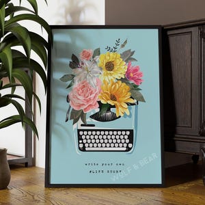 Floral Typewriter Print: Bold Colors, Quirky Wall Art image 1