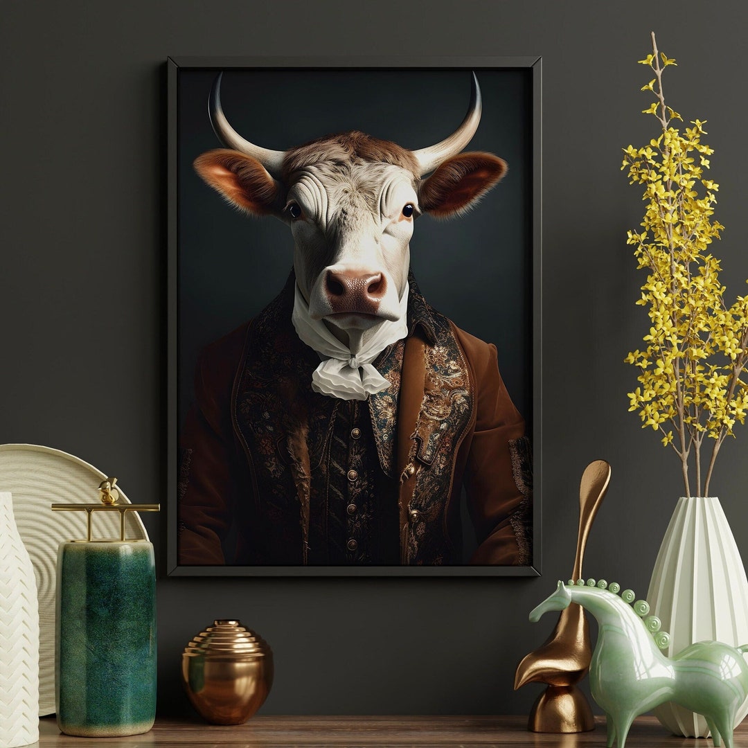 Mr Bull Portrait | Altered Vintage Bull Portrait Wall Art Quirky Decor ...