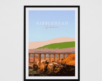 Yorkshire travel poster, iconic Ribblehead Viaduct,Ribblehead Vintage poster Print, optional framing