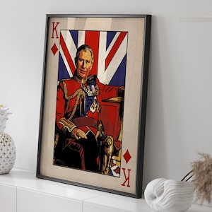 Portrait du roi Charles III | Carte Porker King of Diamonds | Décoration d'intérieur | Impression d'art mural | La Couronne | Cadeau en édition limitée
