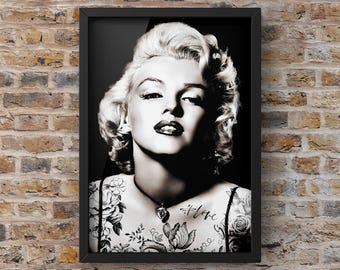 Marilyn Monroe Wall Art: Punk Tattoo Style - Black & White Print