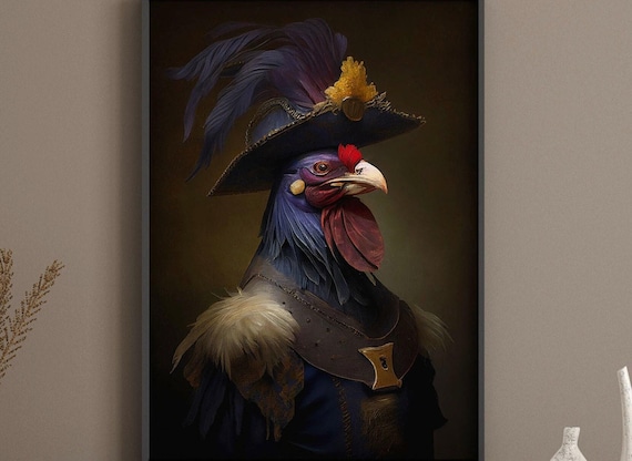 Vintage Mr Rooster Wall Art - Colorful Quirky Animal Print
