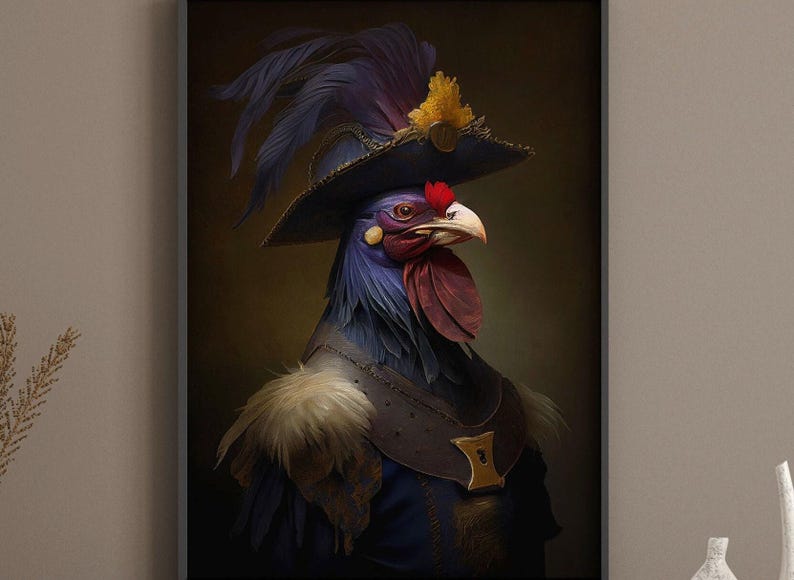 Vintage Mr Rooster Wall Art - Colorful Quirky Animal Print image 1