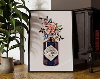Floral Gin Bottle Print - Hendricks Style Kitchen Wall Art