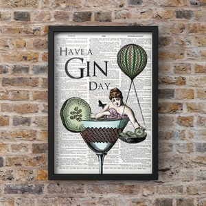 Giornata dedicata al gin, stampa sul gin, carta vintage, illustrazione vintage, stampa da cucina, inclusa consegna espressa, decorazioni particolari