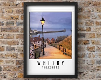 Arte mural de Whitby: postal vintage de Yorkshire / Costa / Idea de regalo / Láminas de viaje
