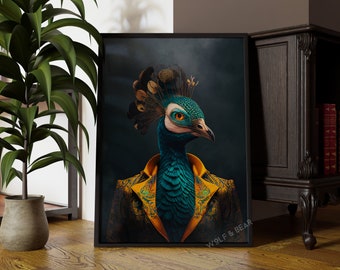 Fabulous Peacock Portrait | Altered Vintage Peacock Portrait Wall Art