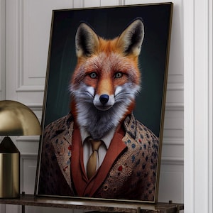 Fox Wall Art Print: Vintage Portrait in Dapper Suit - Quirky Decor