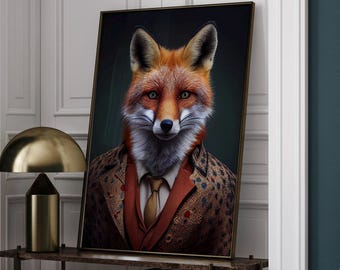 Fox Wall Art Print: Vintage Portrait in Dapper Suit - Quirky Decor