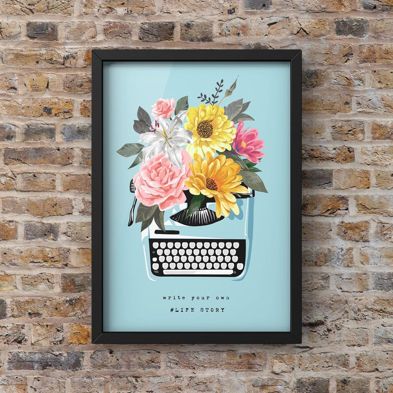 Floral Typewriter Print: Bold Colors, Quirky Wall Art image 2