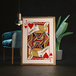 Lámina rústica de la Jota de Corazones - Decoración de pared con diseño de naipes vintage