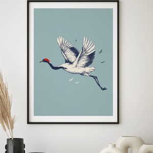 Minimal Japanese crane Print | Vintage Wall Art
