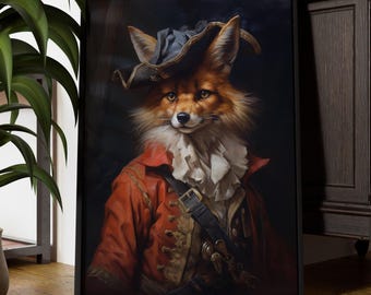 Pirate Fox Wall Art: Renaissance Animal Portrait - Vintage Style