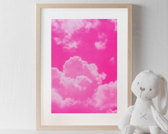 Siebdruck neon-pinker Wolkenhimmel DIN A3