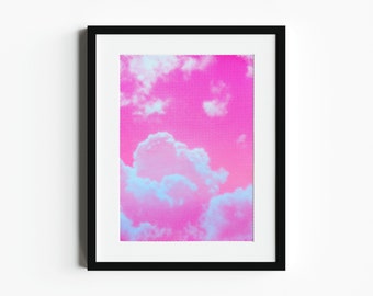 Siebdruck Print Wolkenhimmel Neon-Farbverlauf Pink-Töne