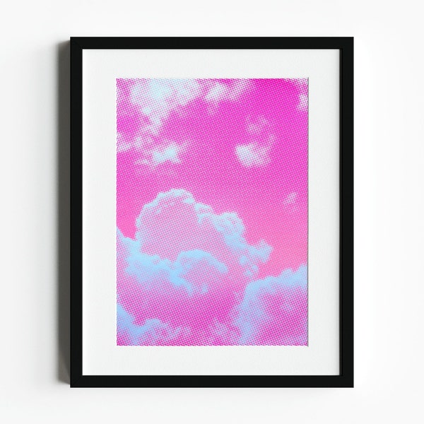 Siebdruck Print Wolkenhimmel Neon-Farbverlauf Pink-Töne