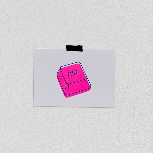 Siebdruck Esc Taste, neon pinker Kunstdruck, Homeoffice Schreibtischdeko, DIN A5