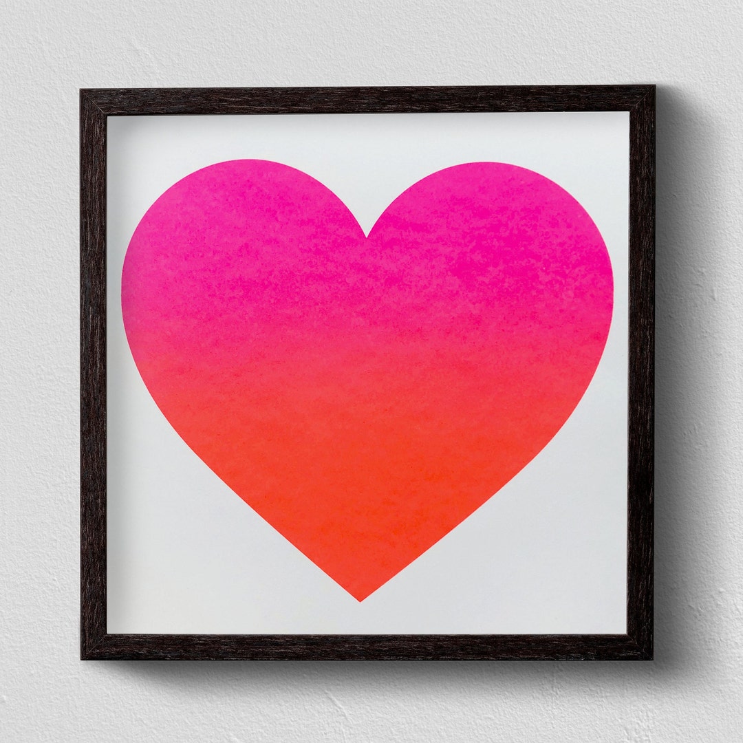 Screen Printing Heart Gradient Gradient Pink and Neon Red, Cool Art
