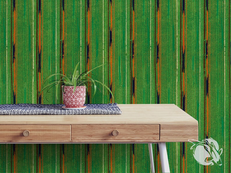 Striped And Striped Vintage Pattern Orange Green Wall Art 54 Wallpaper Rolls Room Decor Modernist Emerald Mandarin Custom Print