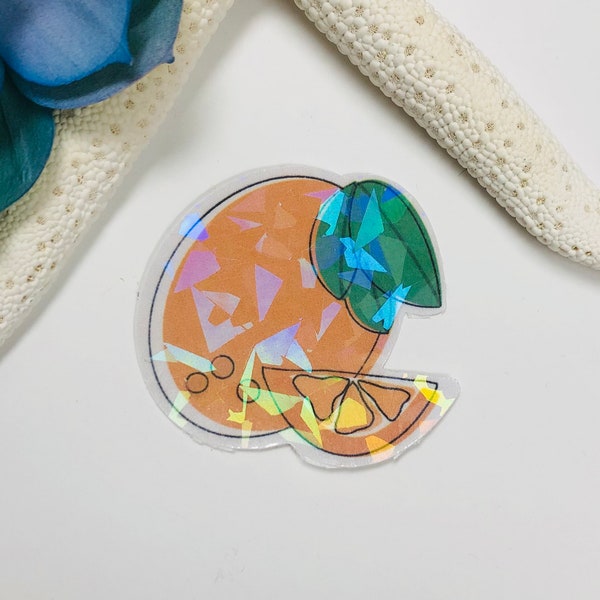 Aesthetic orange sticker/fruit sticker/holographic sticker/gift for her/holographic orange sticker/cup sticker/car decal/handmade decal