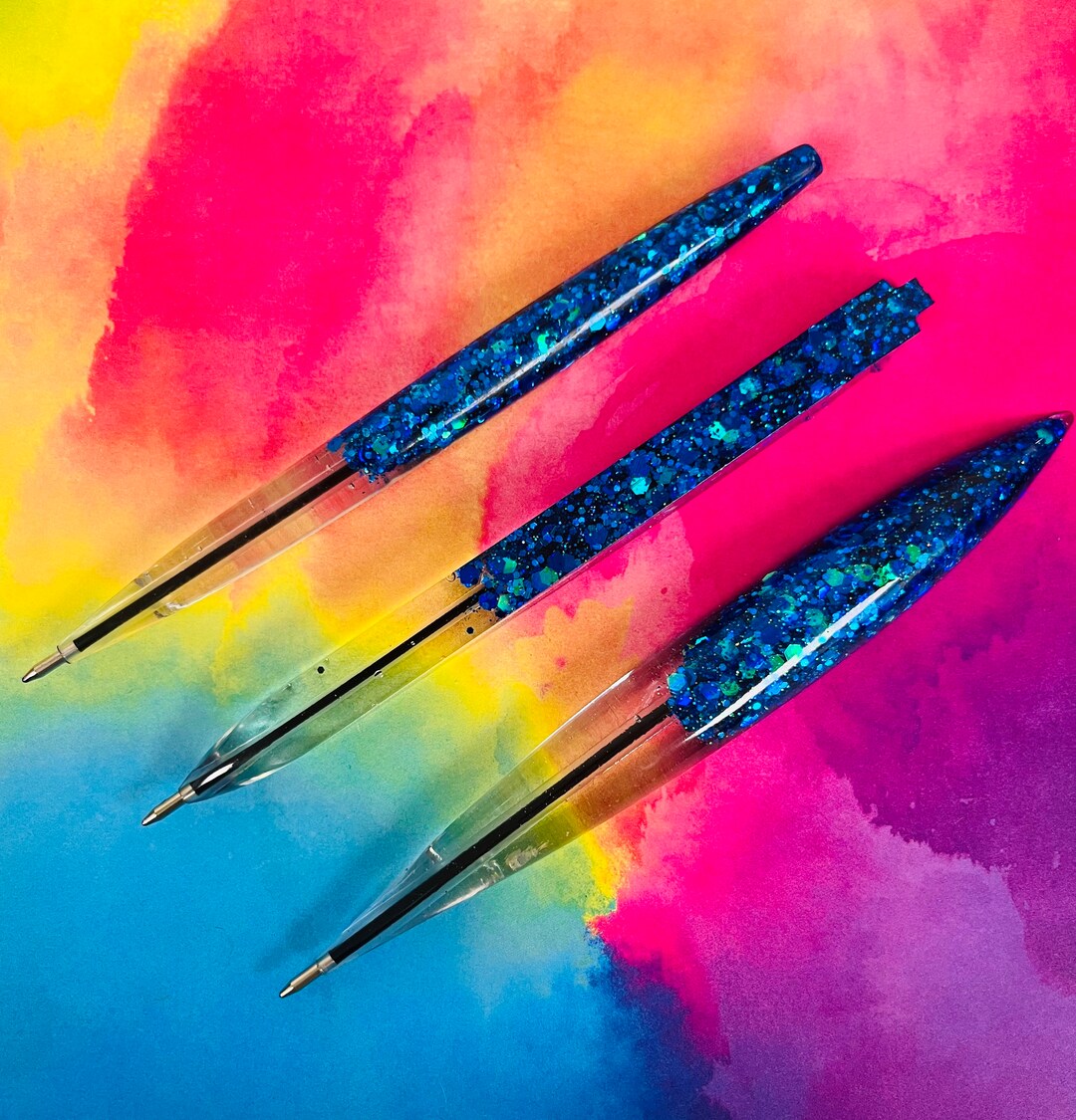 Blue Holographic Resin Pen/handmade Resin Pen/clear Etsy