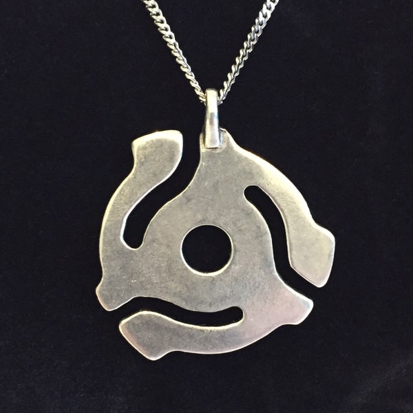 Unisex 45 RPM Record Adapter Pendant with Stainless Steel Curb Chain Necklace