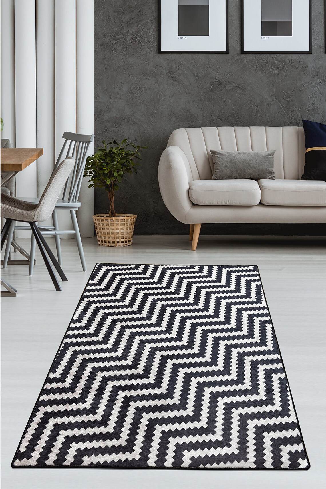 Layana Zig Zag Modern Casual Decorative Black&White Rug Etsy