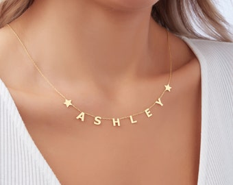 Silver Personalized Christmas Gifts, Custom Handmade Gold Initial Name Necklace, Gift for Mom, Gift for her, Gift for kids