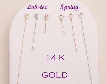 14K Gold Necklace & Bracelet Extender Chain, Lobster-Spring Gold Extender Chain,Jewelry Extender Chain, High-Quality 14K Vermeil Gold finish