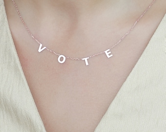 VOTE, Michelle Obama Vote Necklace, VOTE Gold Initial Necklace, VOTE Silver Custom Letter Necklace, Necklace, That Says Vote
