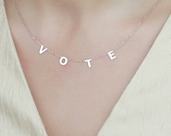 VOTE, Michelle Obama Vote Necklace, VOTE Gold Initial Necklace, VOTE Silver Custom Letter Necklace, Necklace, That Says Vote, Mama Necklace