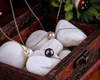Dainty Sterling Silver Pearl Necklace: Black & White Pearl