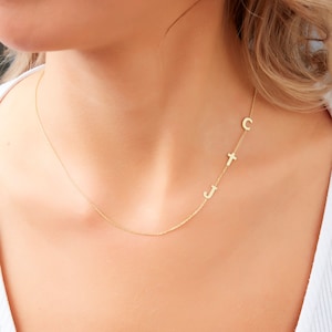 Sterling Silver Sideway Initial Necklace: Custom Letter, Gold Plated