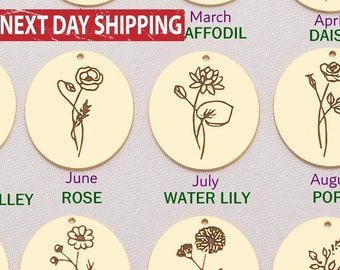 Birthflower Necklace, Next Day Shipping, Birth Month Necklace, Christmas Gift, Daisy Necklace, Snowdrop, Poppy, Holly Necklace,Rose Necklace