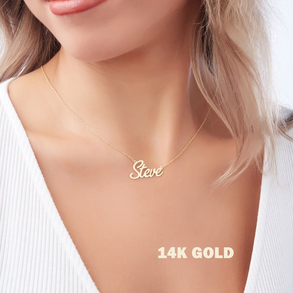 14K Solid Gold Personalized Name Necklace , Gold Name Necklace , Mom Gift Necklace , Custom Mama Name Necklace , Christmas Gift Necklace