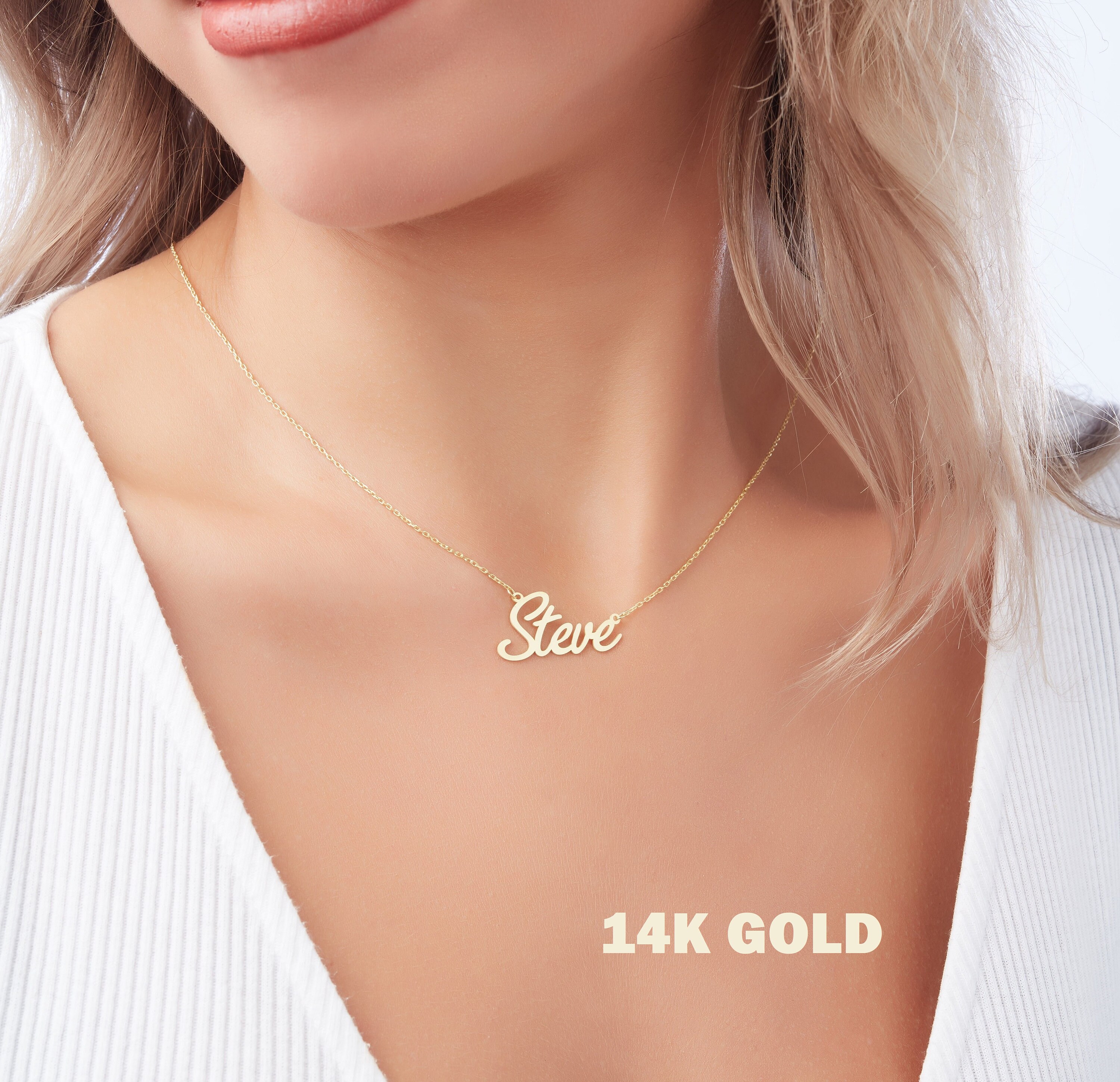 thumbnail image 2 of Joolsie Co. Personalized 14K Gold Plated Name Stud Necklace – Any Name, Any Color (Up To 7 Letters) 2 of 5