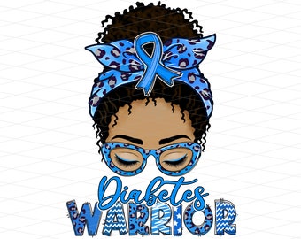 Diabetes Warrior Afro Messy Bun Png, Diabetes Awareness Png, Diabetes African American Sublimation, Black Woman Diabetes Messy Bun Png
