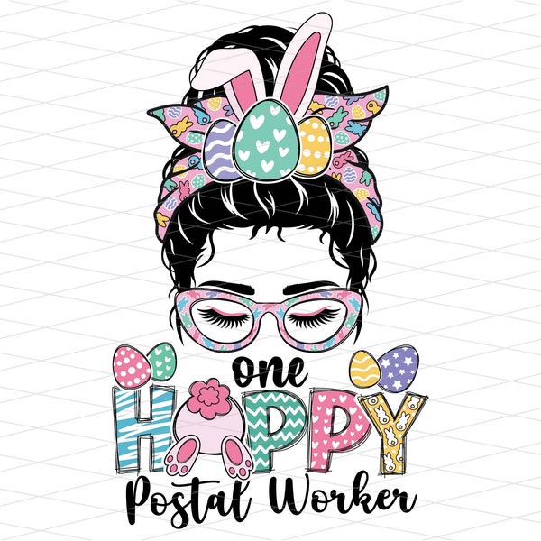 One Hoppy Postal Worker Png, Easter Postal Worker Messy Bun Png, Easter Hoppy Postal Worker Messy Bun Png, Easter Postal Worker Sublimation