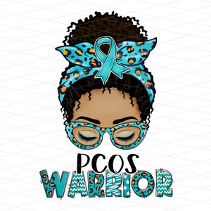 PCOS 戦士アフロ メッシー バン PNG、多嚢胞性卵巣症候群啓発、アフリカ系アメリカ人 PCOS 啓発、ヒョウ リボン PCOS ママ昇華