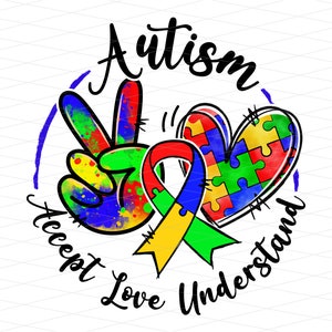 Akzeptiere Liebe Png verstehen, Frieden Liebe verstehen Png, Autismus Unterstützung Png, Autismus Puzzle Stück Herz Png, Autismus Bewusstsein Sublimation