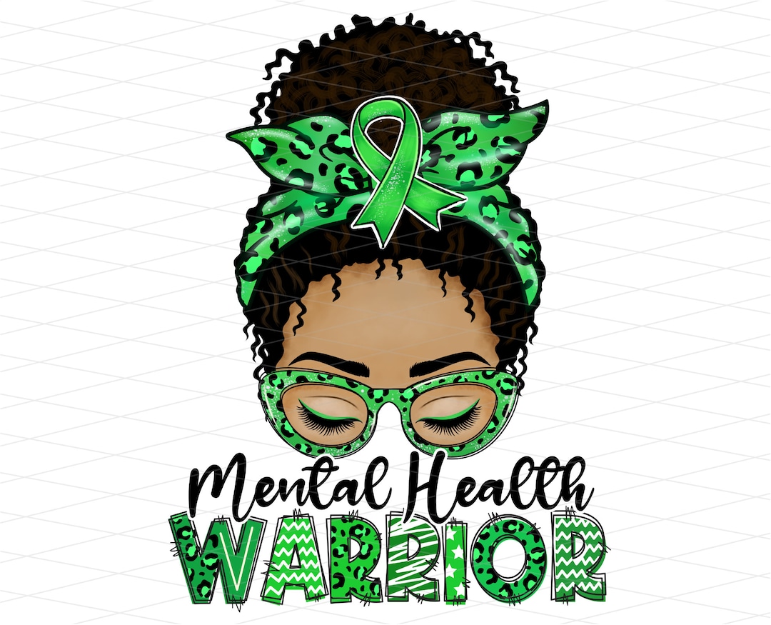 Mental Health Warrior Afro Messy Bun Png, Mental Health Awareness Png ...