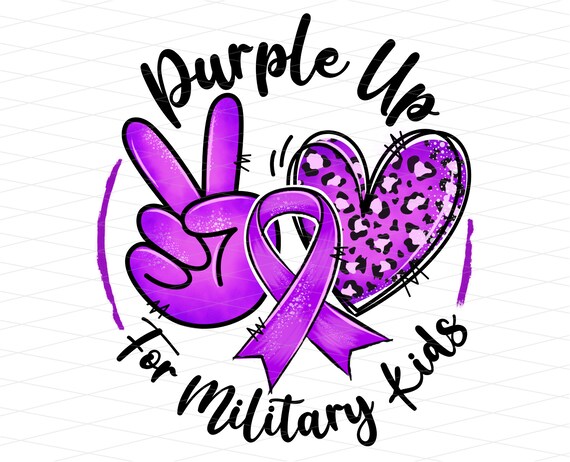 Purple Up For Military Kids Png, Military Kids Awareness Png, Military Mom Leopard Heart, Purple Ribbon, Military Child Month Sublimation