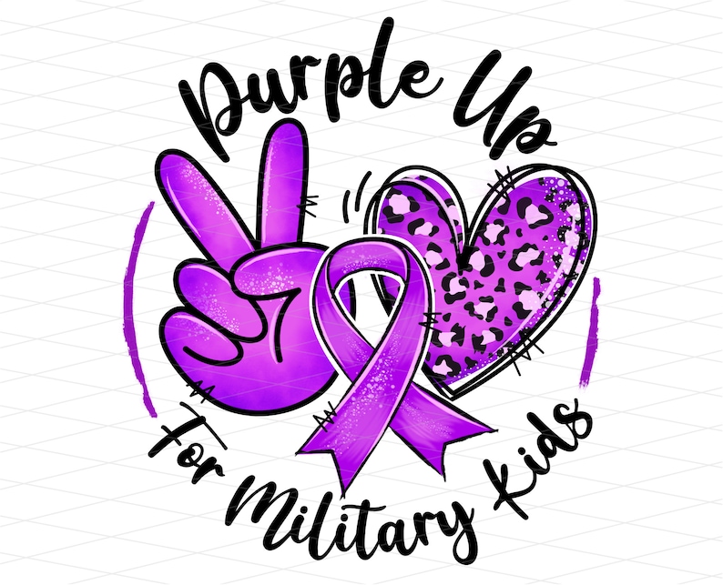 Purple Up For Military Kids Png, Military Kids Awareness Png, Military Mom Leopard Heart, Purple Ribbon, Military Child Month Sublimation image 1